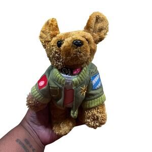 Vintage Aurora Puppy Plush 8” Jacket Outfit Stuffed Dog Military Patch Choker